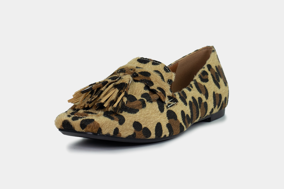 mocassim animal print onça - Bege/Preto