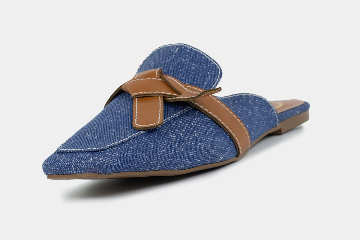 mule loafer all jeans - Azul Marinho/Caramelo