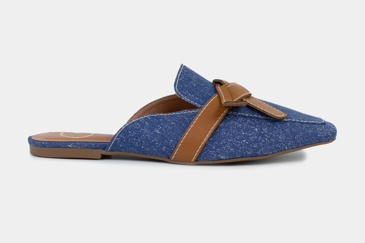 mule loafer all jeans - Azul Marinho/Caramelo