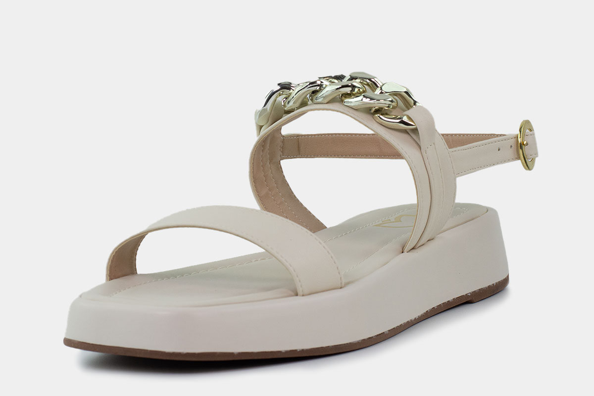 sandália flatform basic - Off-White/Dourado