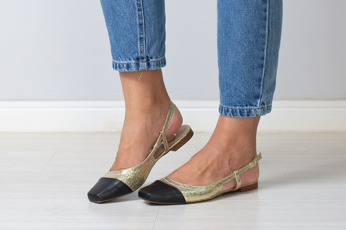 sapatilha slingback - Preto/Dourado