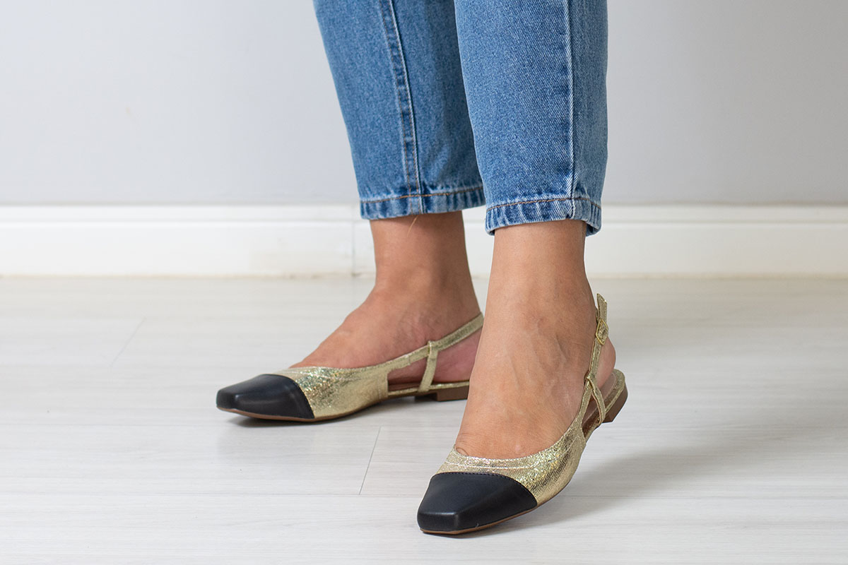 sapatilha slingback - Preto/Dourado