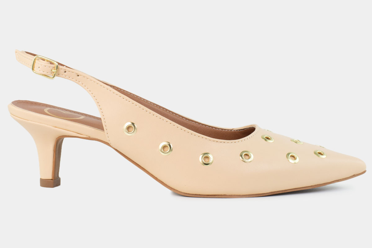 scarpin kitten heel - Nude/Dourado