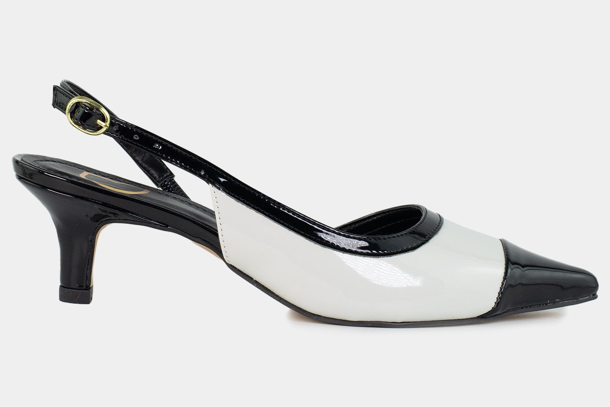 scarpin kitten heel - Preto/Off-White