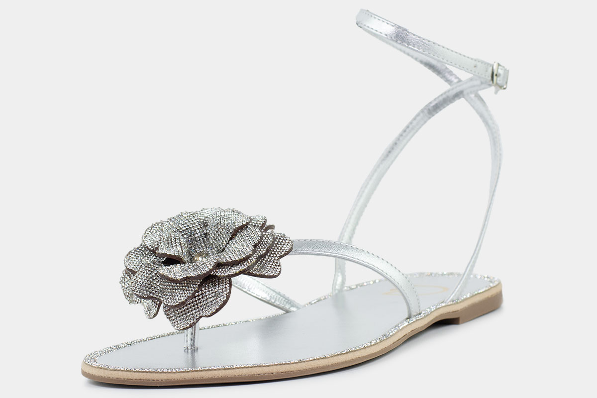 rasteira flat flor de strass - Prata