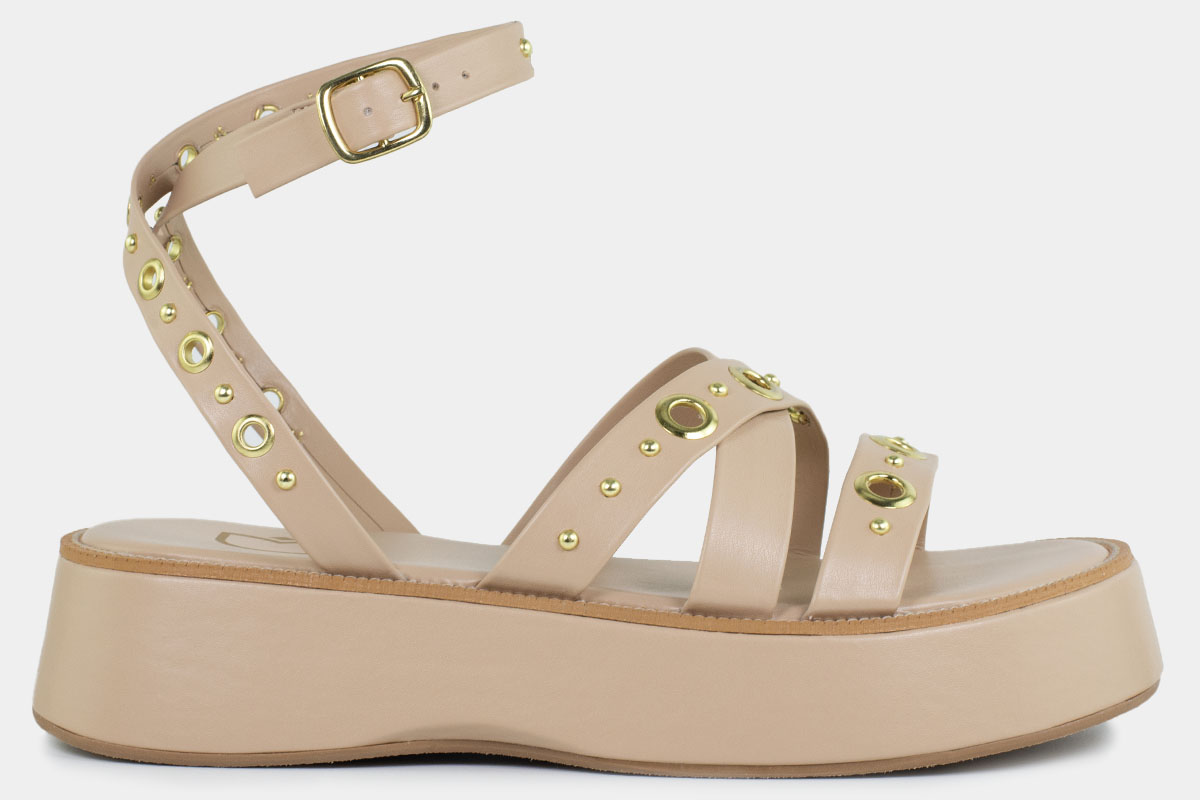 sandália flatform liso cordão com aplicações - Nude