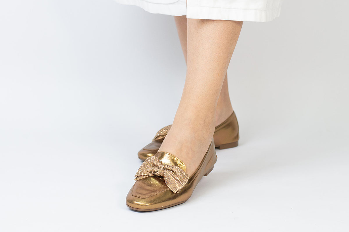 mocassim loafer metalizado - Bronze