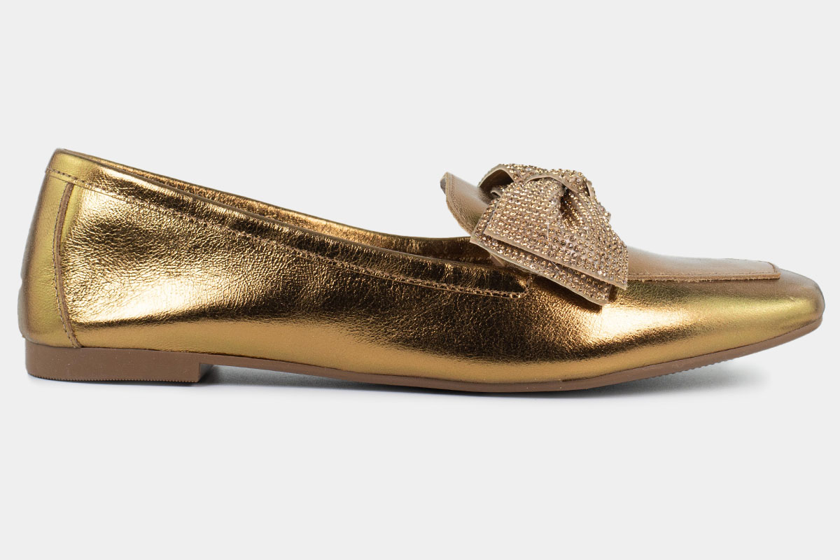 mocassim loafer metalizado - Bronze