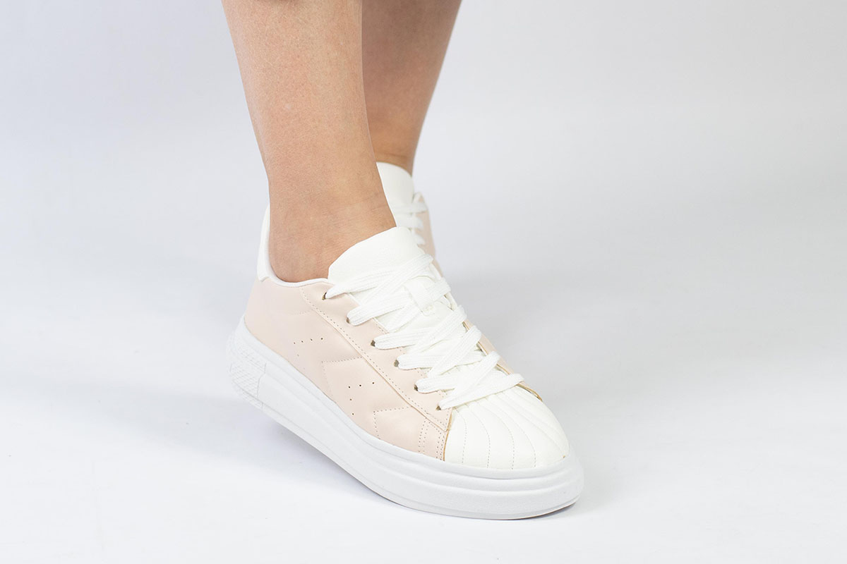 tenis sneaker matelassê - Nude/Branco