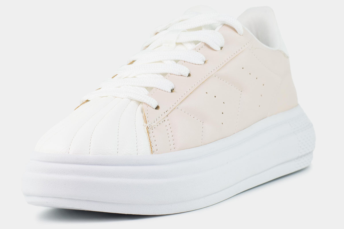 tenis sneaker matelassê - Nude/Branco